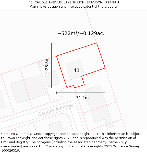 41, CAUDLE AVENUE, LAKENHEATH, BRANDON, IP27 9AU: Plot and title map