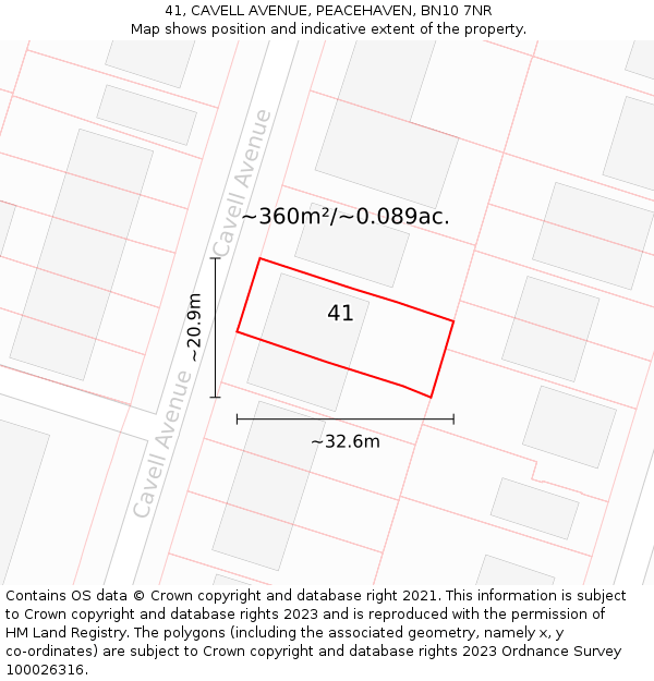 41, CAVELL AVENUE, PEACEHAVEN, BN10 7NR: Plot and title map