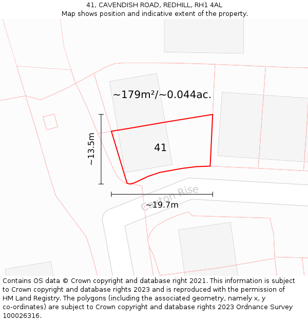 41, CAVENDISH ROAD, REDHILL, RH1 4AL: Plot and title map