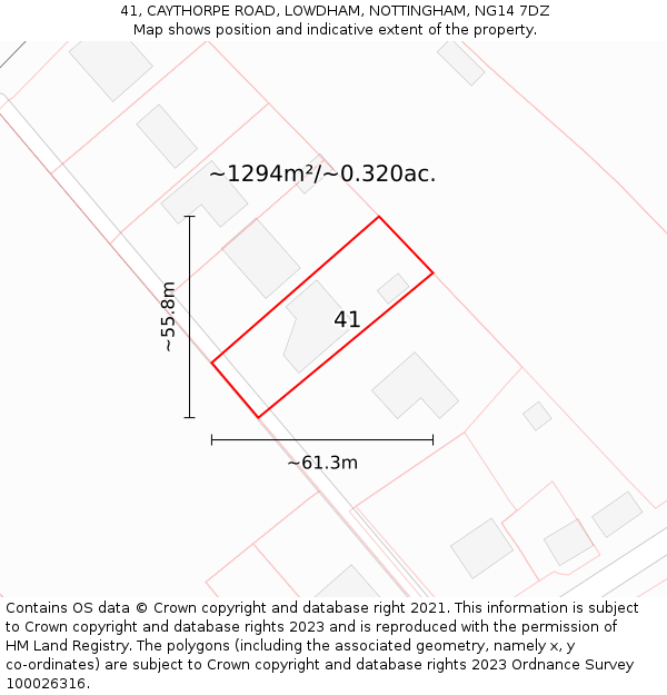 41, CAYTHORPE ROAD, LOWDHAM, NOTTINGHAM, NG14 7DZ: Plot and title map