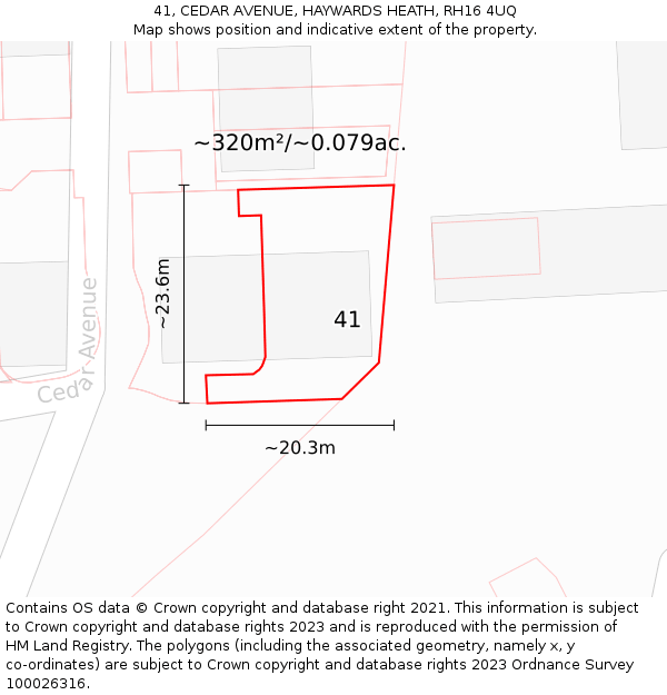 41, CEDAR AVENUE, HAYWARDS HEATH, RH16 4UQ: Plot and title map