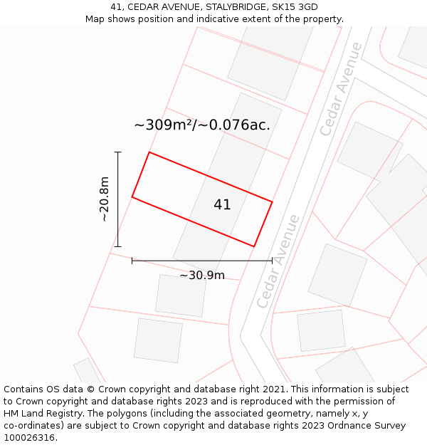 41, CEDAR AVENUE, STALYBRIDGE, SK15 3GD: Plot and title map