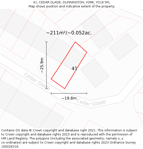 41, CEDAR GLADE, DUNNINGTON, YORK, YO19 5PL: Plot and title map