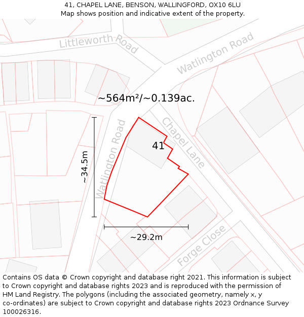 41, CHAPEL LANE, BENSON, WALLINGFORD, OX10 6LU: Plot and title map