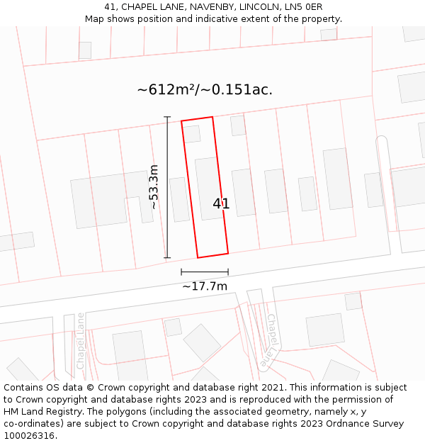 41, CHAPEL LANE, NAVENBY, LINCOLN, LN5 0ER: Plot and title map