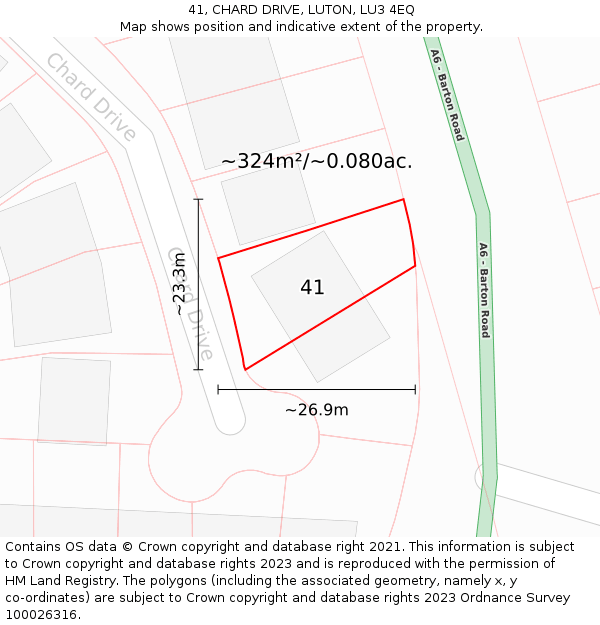 41, CHARD DRIVE, LUTON, LU3 4EQ: Plot and title map