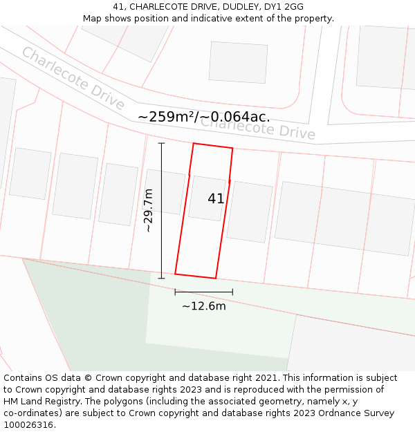 41, CHARLECOTE DRIVE, DUDLEY, DY1 2GG: Plot and title map