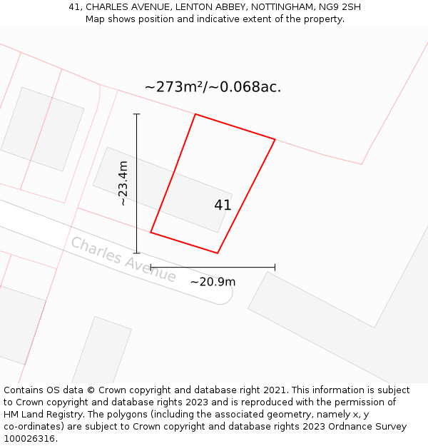 41, CHARLES AVENUE, LENTON ABBEY, NOTTINGHAM, NG9 2SH: Plot and title map