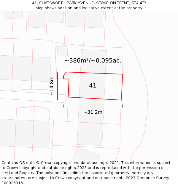 41, CHATSWORTH PARK AVENUE, STOKE-ON-TRENT, ST4 4TY: Plot and title map