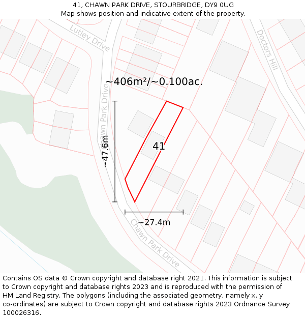 41, CHAWN PARK DRIVE, STOURBRIDGE, DY9 0UG: Plot and title map