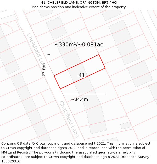 41, CHELSFIELD LANE, ORPINGTON, BR5 4HG: Plot and title map