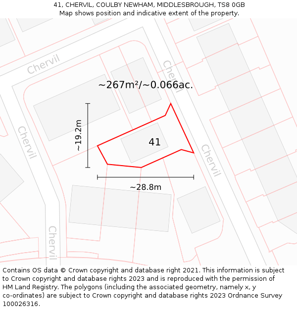41, CHERVIL, COULBY NEWHAM, MIDDLESBROUGH, TS8 0GB: Plot and title map