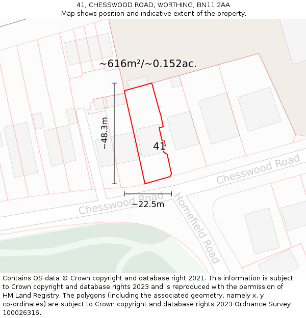 41, CHESSWOOD ROAD, WORTHING, BN11 2AA: Plot and title map