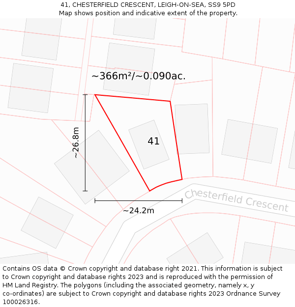 41, CHESTERFIELD CRESCENT, LEIGH-ON-SEA, SS9 5PD: Plot and title map