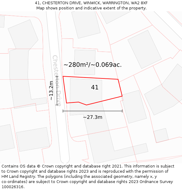 41, CHESTERTON DRIVE, WINWICK, WARRINGTON, WA2 8XF: Plot and title map