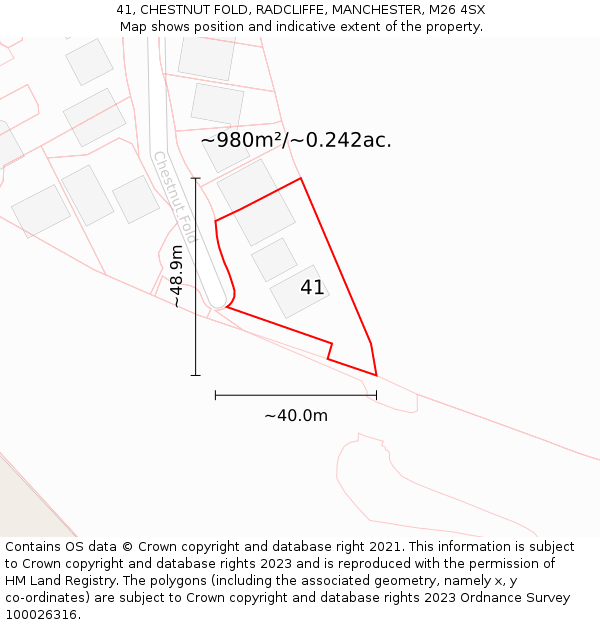 41, CHESTNUT FOLD, RADCLIFFE, MANCHESTER, M26 4SX: Plot and title map