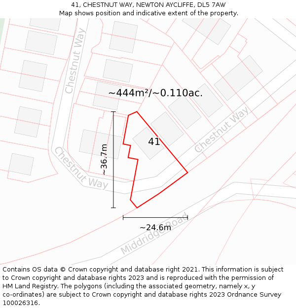 41, CHESTNUT WAY, NEWTON AYCLIFFE, DL5 7AW: Plot and title map