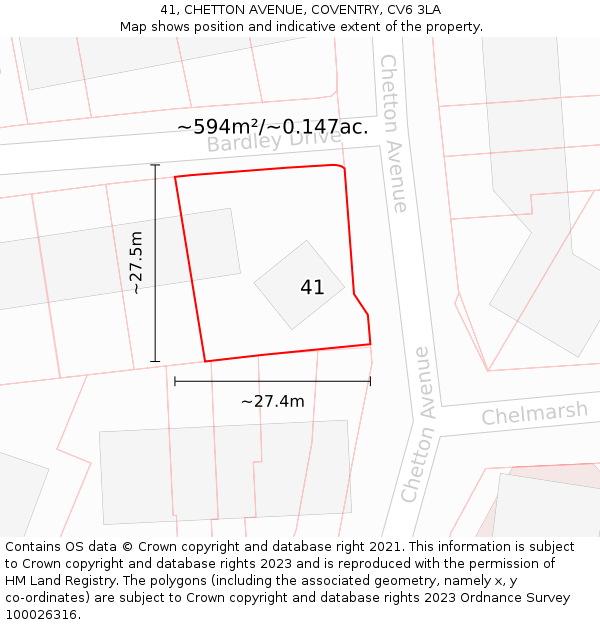 41, CHETTON AVENUE, COVENTRY, CV6 3LA: Plot and title map