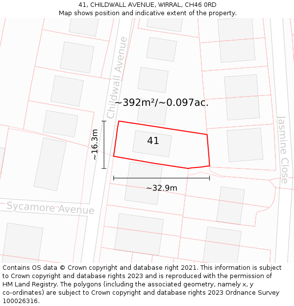 41, CHILDWALL AVENUE, WIRRAL, CH46 0RD: Plot and title map