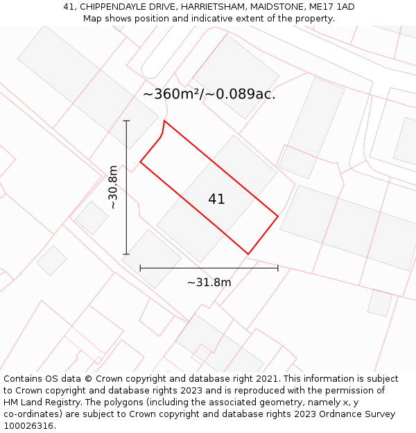 41, CHIPPENDAYLE DRIVE, HARRIETSHAM, MAIDSTONE, ME17 1AD: Plot and title map