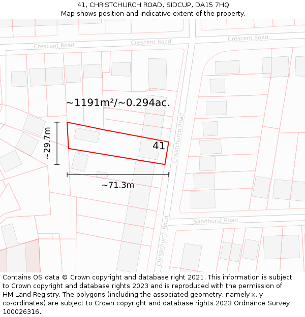 41, CHRISTCHURCH ROAD, SIDCUP, DA15 7HQ: Plot and title map