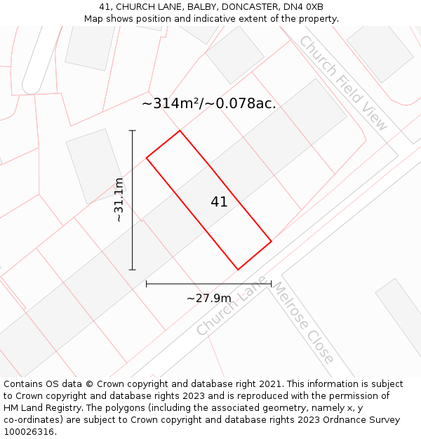 41, CHURCH LANE, BALBY, DONCASTER, DN4 0XB: Plot and title map