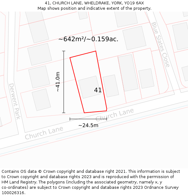 41, CHURCH LANE, WHELDRAKE, YORK, YO19 6AX: Plot and title map