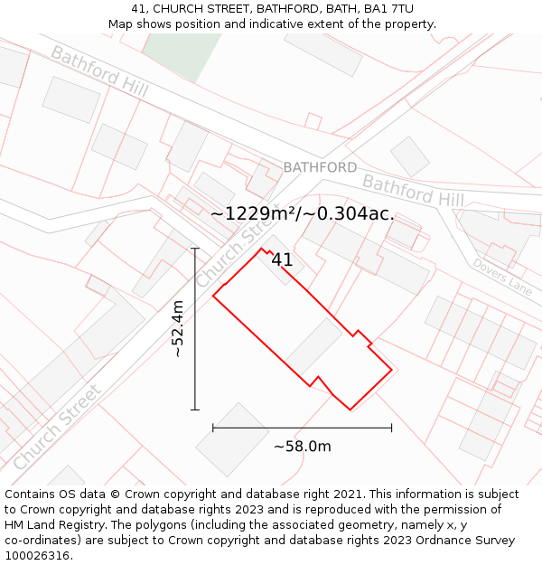 41, CHURCH STREET, BATHFORD, BATH, BA1 7TU: Plot and title map