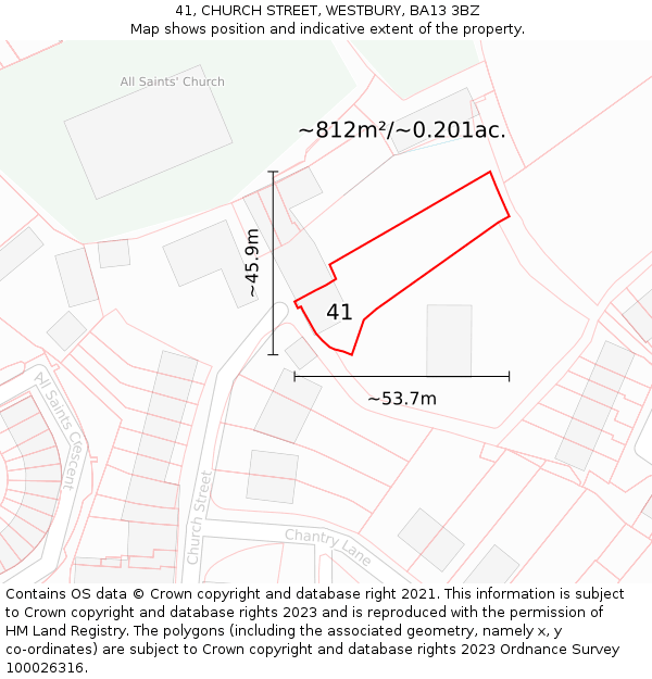 41, CHURCH STREET, WESTBURY, BA13 3BZ: Plot and title map