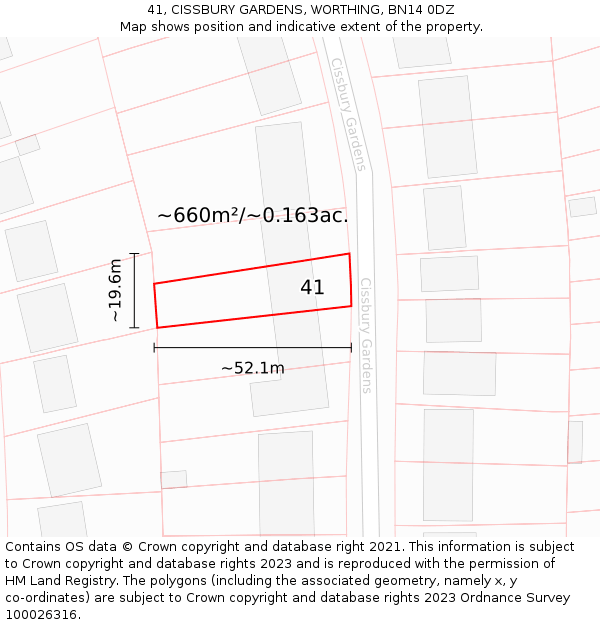 41, CISSBURY GARDENS, WORTHING, BN14 0DZ: Plot and title map