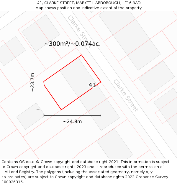 41, CLARKE STREET, MARKET HARBOROUGH, LE16 9AD: Plot and title map