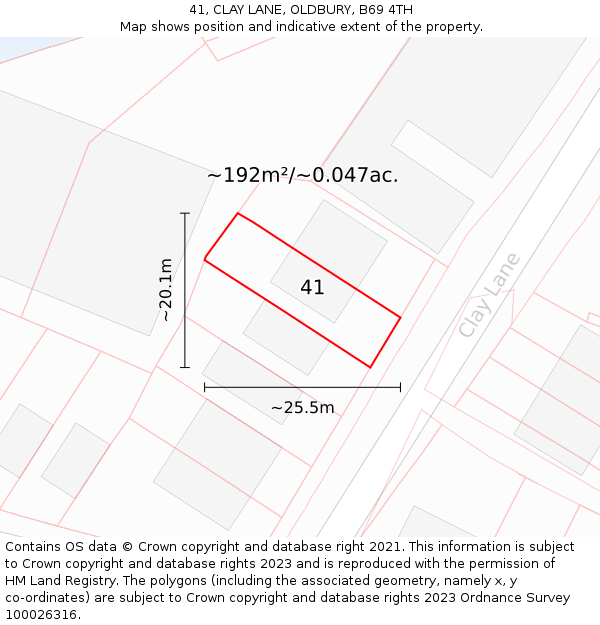 41, CLAY LANE, OLDBURY, B69 4TH: Plot and title map