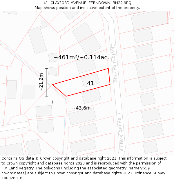 41, CLAYFORD AVENUE, FERNDOWN, BH22 9PQ: Plot and title map