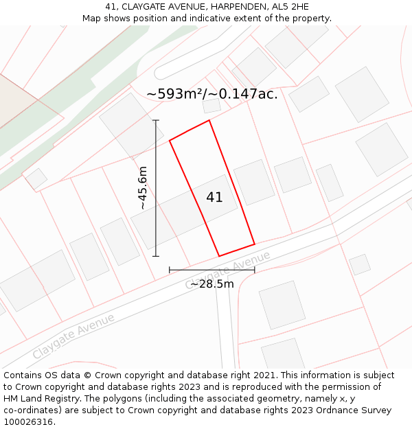 41, CLAYGATE AVENUE, HARPENDEN, AL5 2HE: Plot and title map