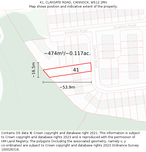 41, CLAYGATE ROAD, CANNOCK, WS12 2RN: Plot and title map