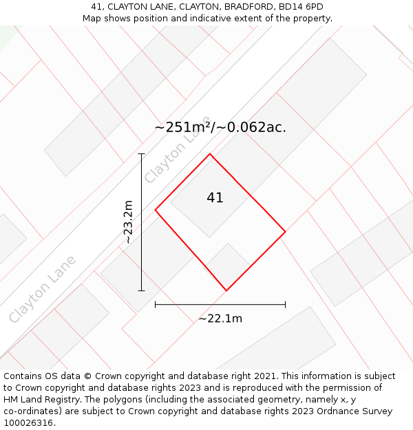 41, CLAYTON LANE, CLAYTON, BRADFORD, BD14 6PD: Plot and title map