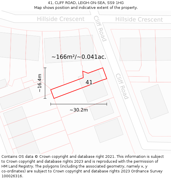 41, CLIFF ROAD, LEIGH-ON-SEA, SS9 1HG: Plot and title map