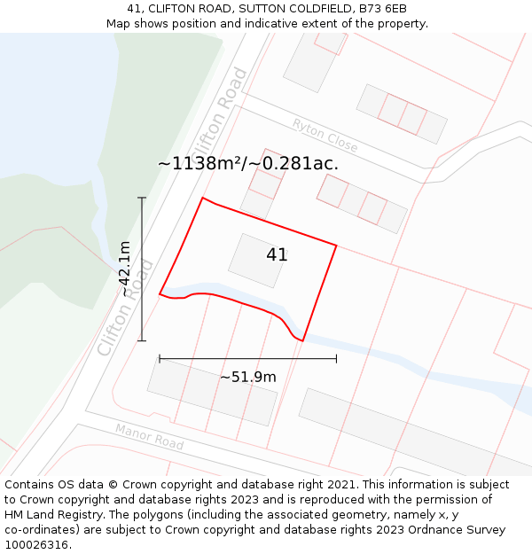 41, CLIFTON ROAD, SUTTON COLDFIELD, B73 6EB: Plot and title map