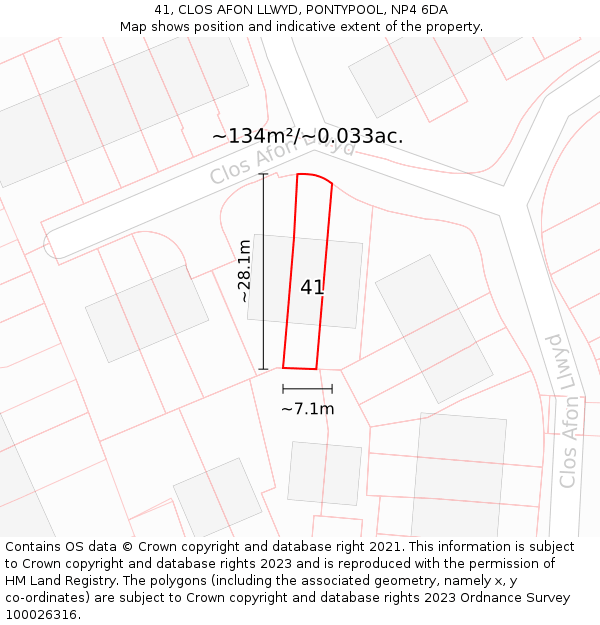 41, CLOS AFON LLWYD, PONTYPOOL, NP4 6DA: Plot and title map