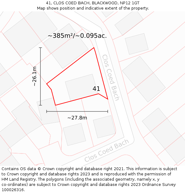 41, CLOS COED BACH, BLACKWOOD, NP12 1GT: Plot and title map