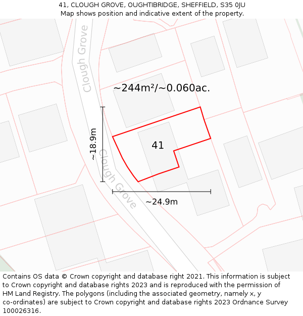 41, CLOUGH GROVE, OUGHTIBRIDGE, SHEFFIELD, S35 0JU: Plot and title map