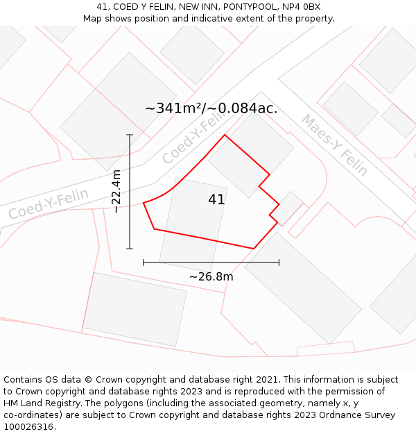 41, COED Y FELIN, NEW INN, PONTYPOOL, NP4 0BX: Plot and title map