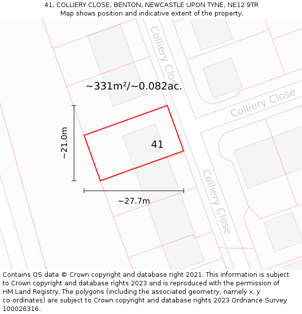 41, COLLIERY CLOSE, BENTON, NEWCASTLE UPON TYNE, NE12 9TR: Plot and title map