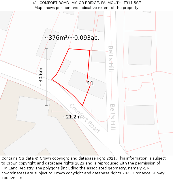 41, COMFORT ROAD, MYLOR BRIDGE, FALMOUTH, TR11 5SE: Plot and title map