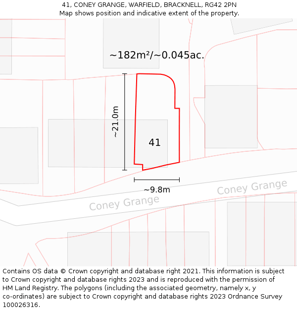 41, CONEY GRANGE, WARFIELD, BRACKNELL, RG42 2PN: Plot and title map