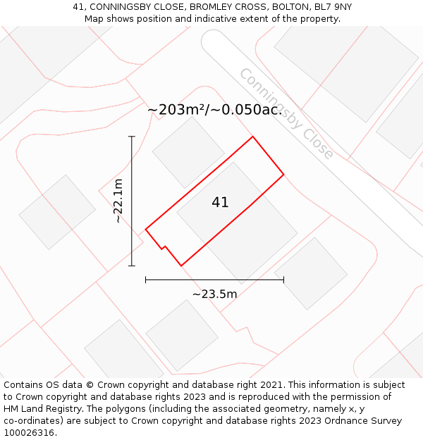 41, CONNINGSBY CLOSE, BROMLEY CROSS, BOLTON, BL7 9NY: Plot and title map