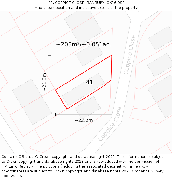 41, COPPICE CLOSE, BANBURY, OX16 9SP: Plot and title map