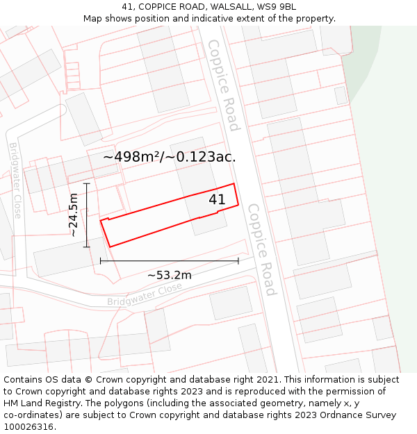 41, COPPICE ROAD, WALSALL, WS9 9BL: Plot and title map