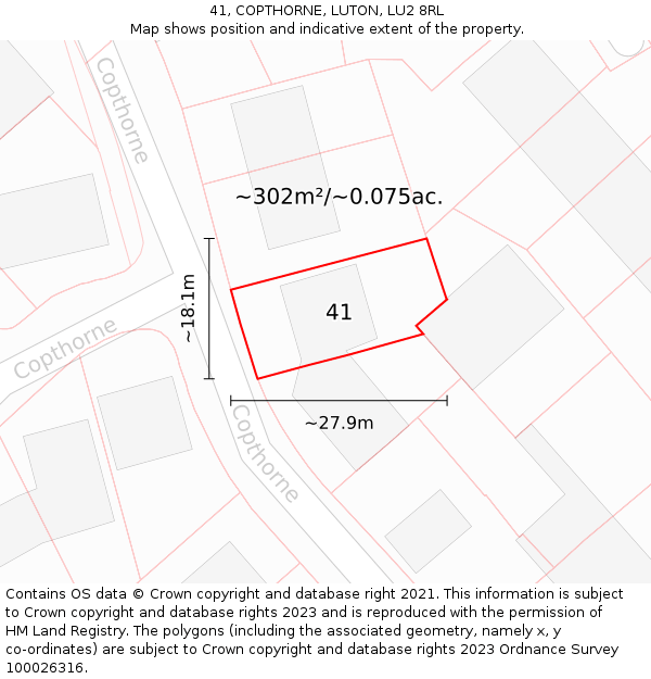 41, COPTHORNE, LUTON, LU2 8RL: Plot and title map