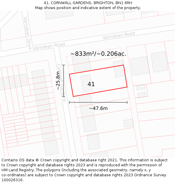 41, CORNWALL GARDENS, BRIGHTON, BN1 6RH: Plot and title map